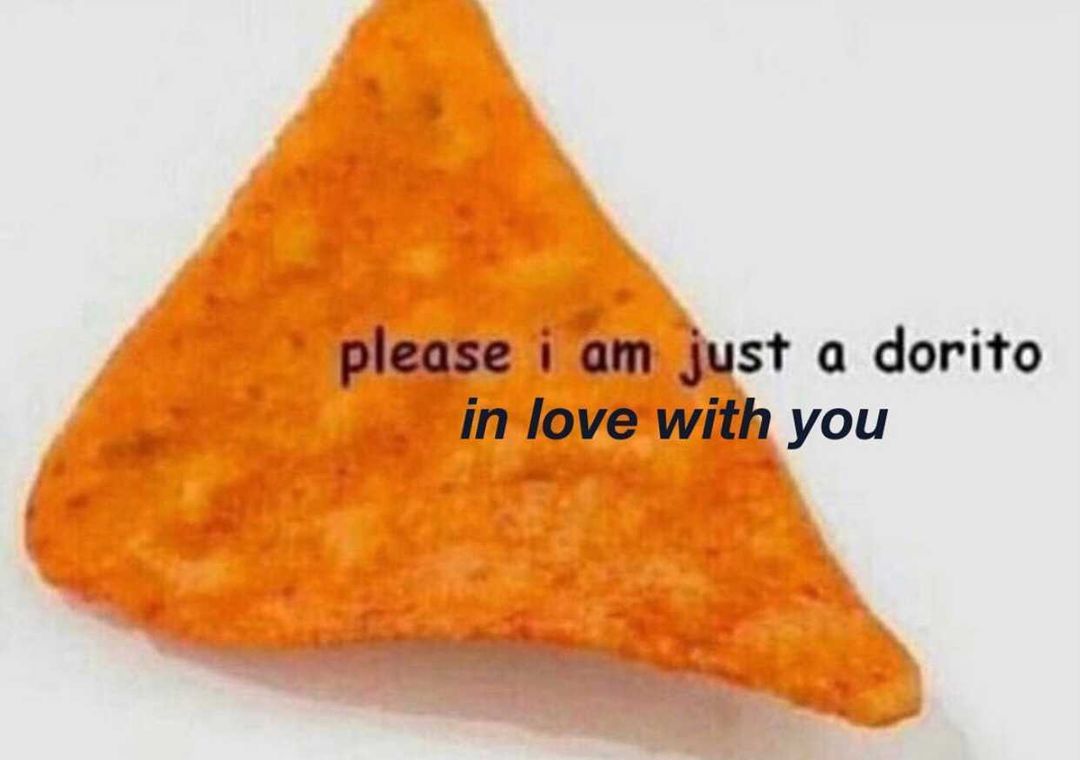 picture of a dorito that says please i am just a dorito in love with you
